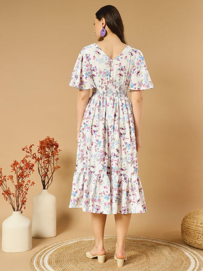 A-line White Dress with V-Neck Both side - Asnowera