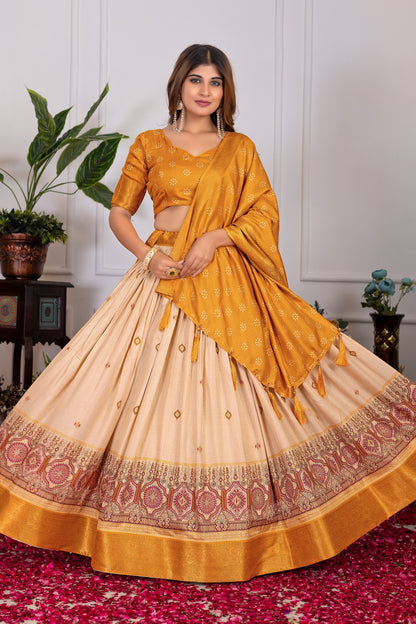 Presenting a perfectly blended Tussar silk lehenga for festive season to charm your look